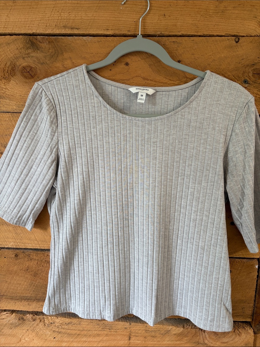 Banana Republic Light Gray Ribbed Short-Sleeve Top